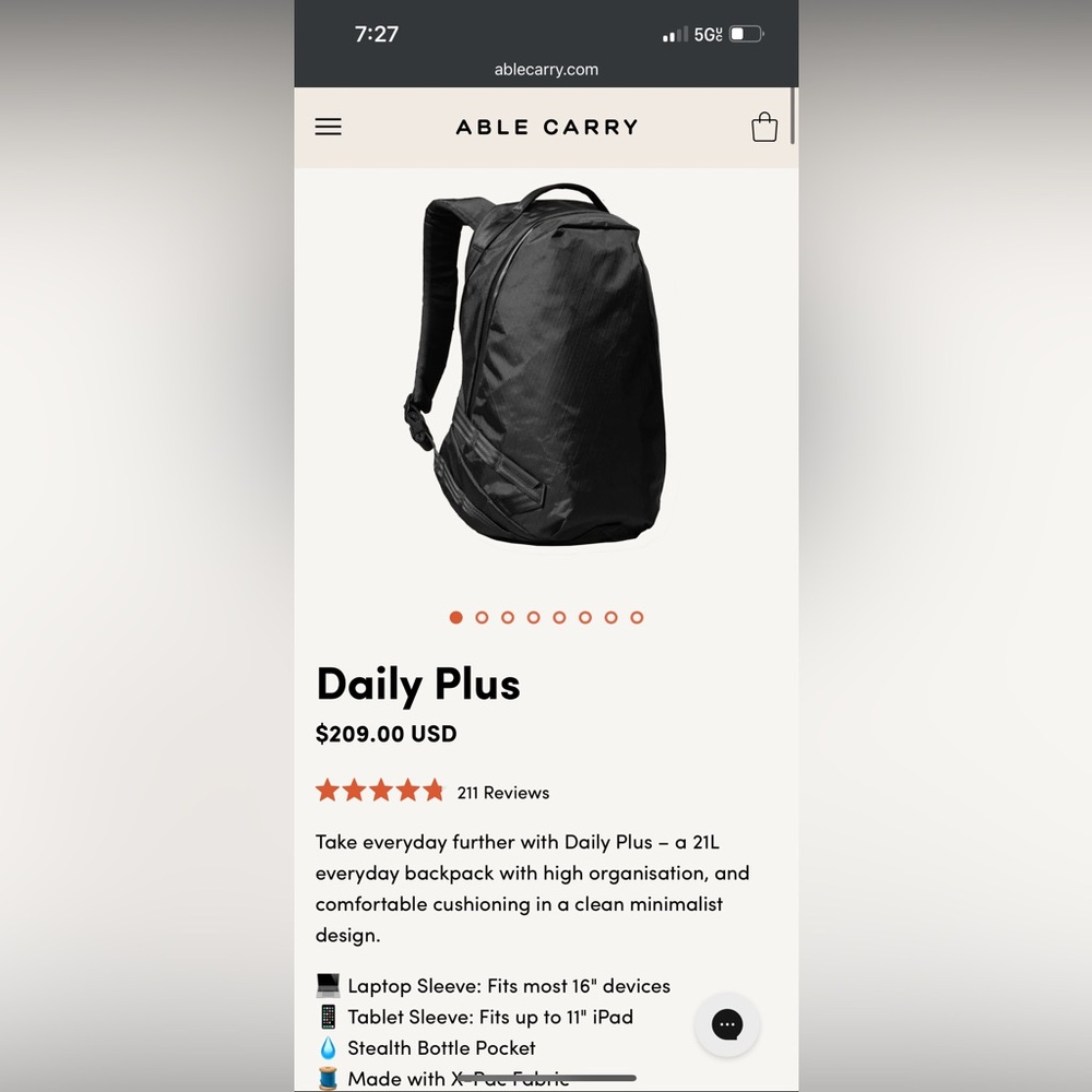 Able carry daily plus 21 liter backpack in x-pac